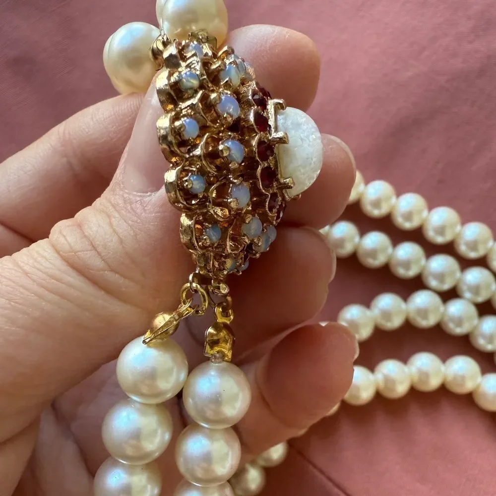 NWT 1960s Panetta Costume Jewelry Double-Stranded Glass Pearl Necklace
